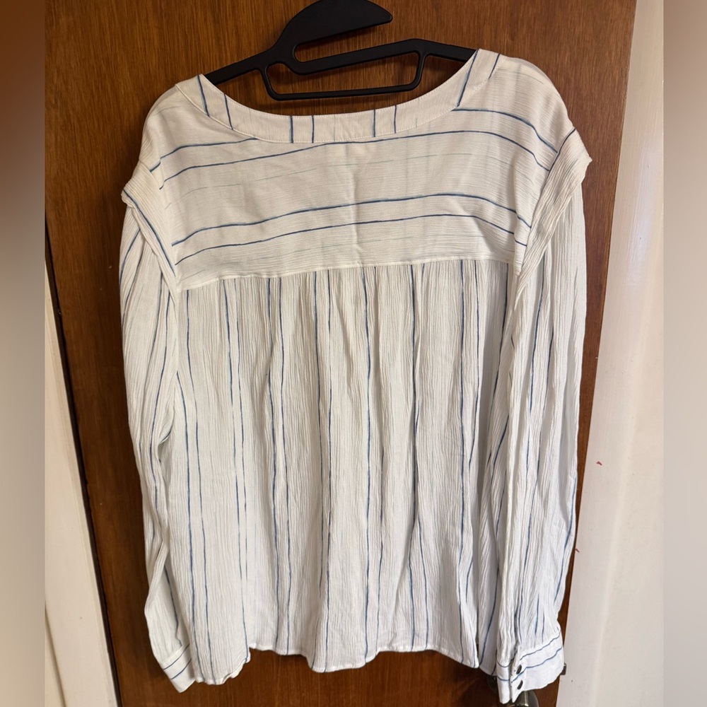 NWOT, size XXL a.n.a. long sleeve white button down blouse with blue stripes - Picture 3 of 14